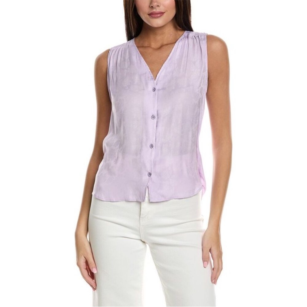 CAbi Lilac Floral Bouquet Sleeveless V-Neck Button-Front Blouse